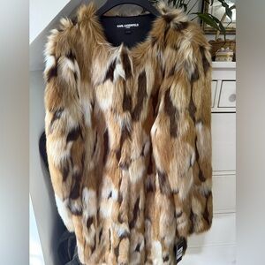 Karl Lagerfeld Multi-Tone Faux Fur Patchwork coat NWT